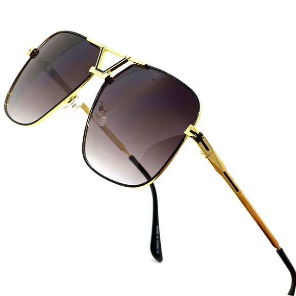 Men Sunglasses‎ Gold Black Lens Fashion Trendy Metal Gradient Lens Lentes Gafas - Picture 1 of 5